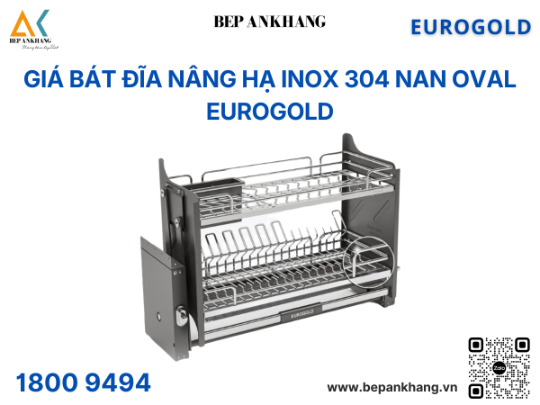 Giá bát đĩa nâng hạ inox 304 nan Oval EPV9080Pro (EPO9380LX)- Eurogold